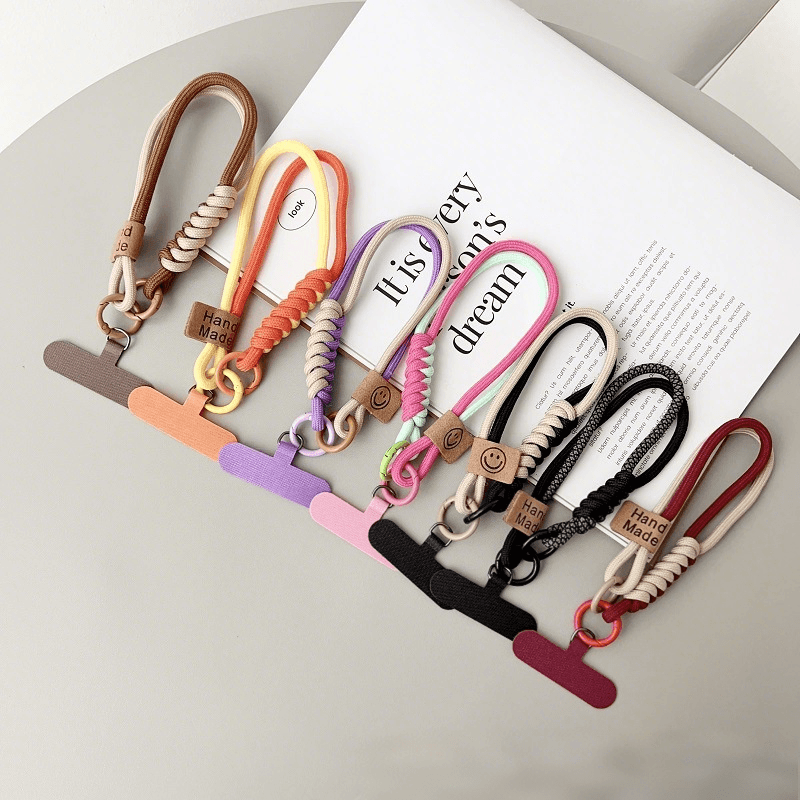 Pulseira De Cor Contrastante Estilo Britânico : Estilingue De Cordão De Telefone De Algodão Trançado , Alça Antiderrapan