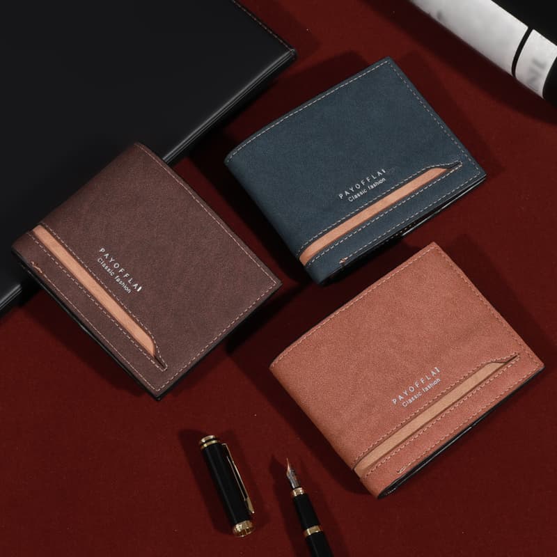 Carteira Masculina De Couro PU Slim Business-Design Horizontal Com Vários Compartimentos Para Cartões "