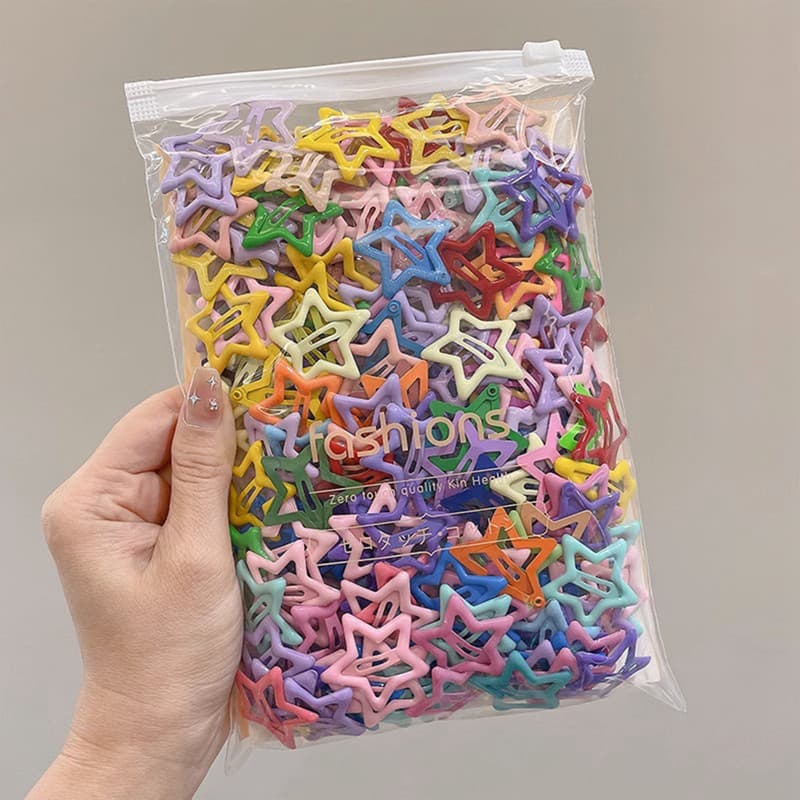 Grampos De Cabelo Coloridos 50 Peças Estrela Para Meninas Moda Franja Lateral Acessórios Infantil