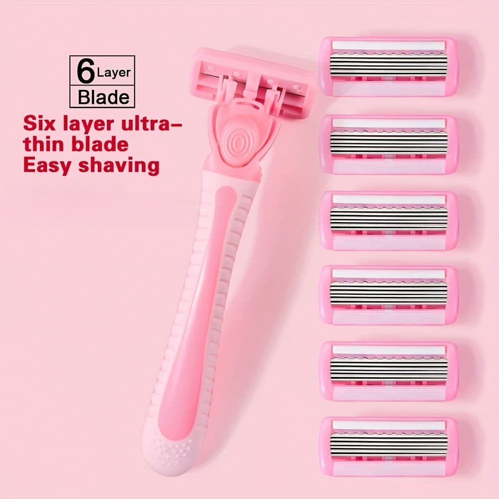 Barbeador Feminino Para Pele Sensível – Ferramenta Manual De 6 Lâminas Remoção De Pelos De Biquíni
