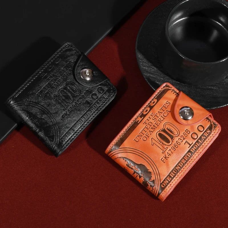 Carteira De Couro Masculina-Design De Conta De 100 Dólares Com Slot Para Cartão Fotográfico E Grande Capacidade