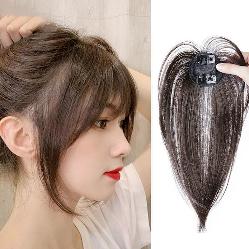 Topper De Cabelo Preto Natural De 12 " – Franja Fofa Com Clipe Para Mulheres , Peça De Invisível Sintética