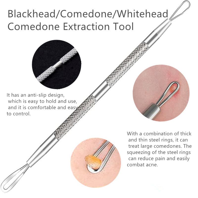  Extrator de Acne Ferramenta Preta Removedor 2 em 1 (Prata)