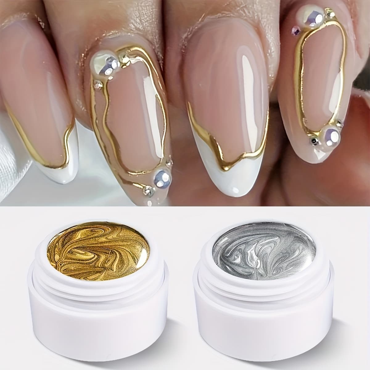 XEIJAYI 2 Peças De Esmalte Em Gel Metálico Pintado Para Unhas , Arte Criativo , Elástico , Pintura Com Cola Pintada , De