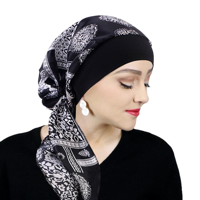 Turbante de Seda Vintage - Boné Multifuncional com Faixa Larga Elástica para Quimioterapia e Perda de Cabelo Feminina