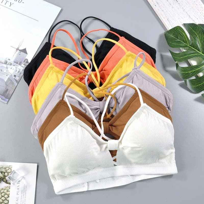 Bralette Canelado Chique Coreano Com Detalhe De Laço Roupa Íntima Cruzada Nas Costas Para Conforto Diário