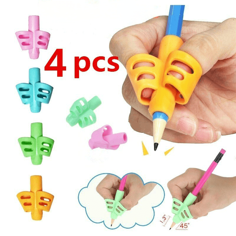 4 Pcs-Ferramenta De Correção De Caneta De Escrita De Silicone Para Aprendizagem De Bebês Com Dois Dedos , Itens Essencia