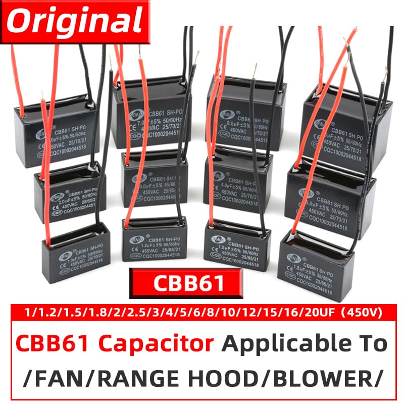 CBB61 1/1.2/1.5/1.8/2/2.5/3/4/5/6/8/10UF Ventilador De Teto , Chão , capacitor De Partida De Ar Condicionado