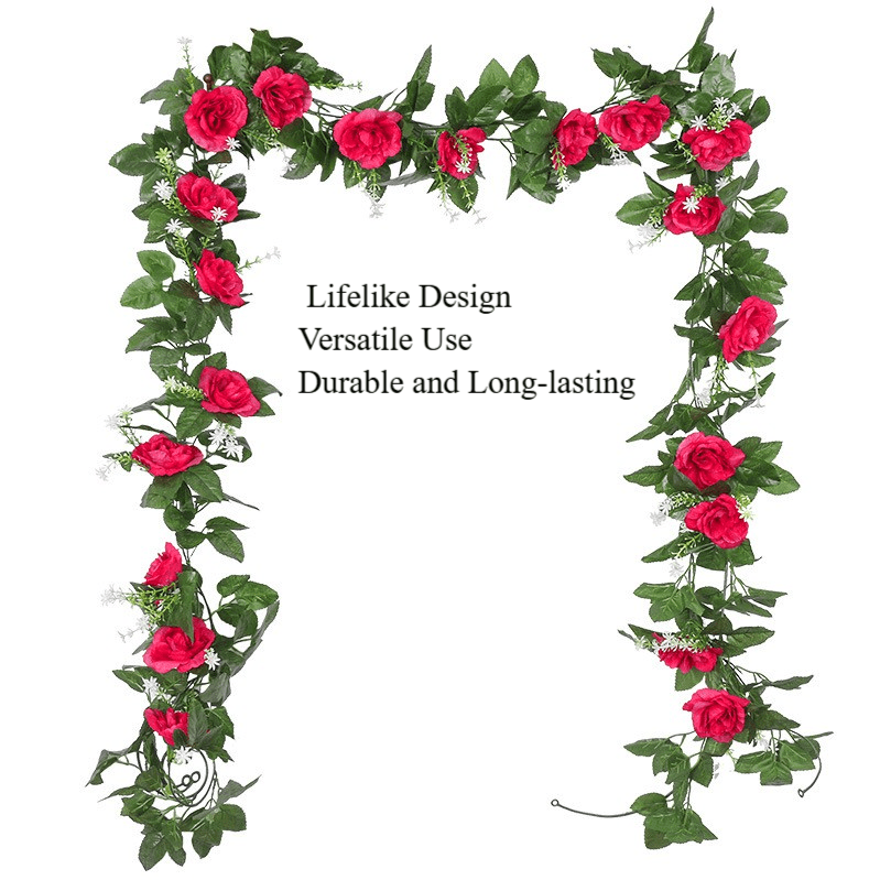 Coroa De Flores Artificiais De Rosa Falsa , Guirlanda De Seda De 2.2 M Para Decoração De Casa E Jardim