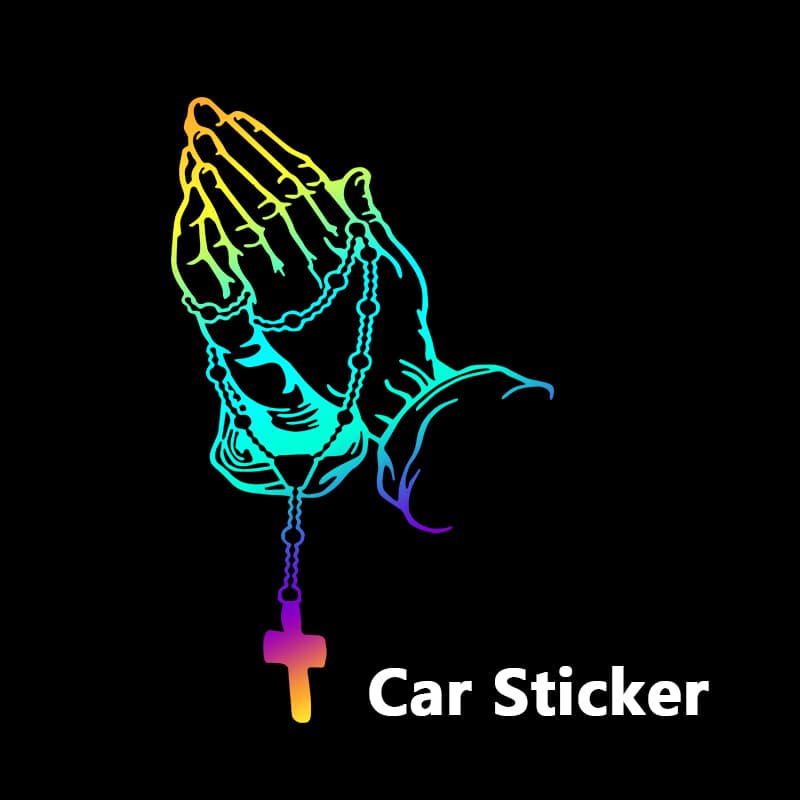1 Peça Carro Orando Mãos Com Rosário Adesivo Decalques Religiosos Cristãos Decalque De Vinil