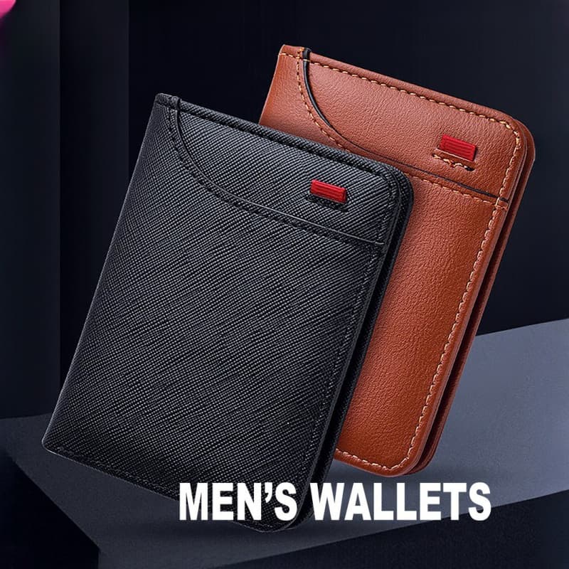 Carteira Dupla Fina Masculina – Janela De Identificação Vertical E Porta-Cartões Compacto Com Slot Para Vários