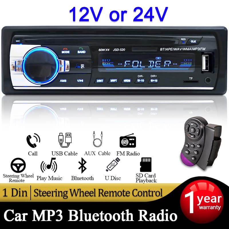 Rádio Do Carro Estéreo 1 Din MP3 Player FM Áudio Música USB SD Digital Bluetooth Com Slot No Painel Entrada AUX