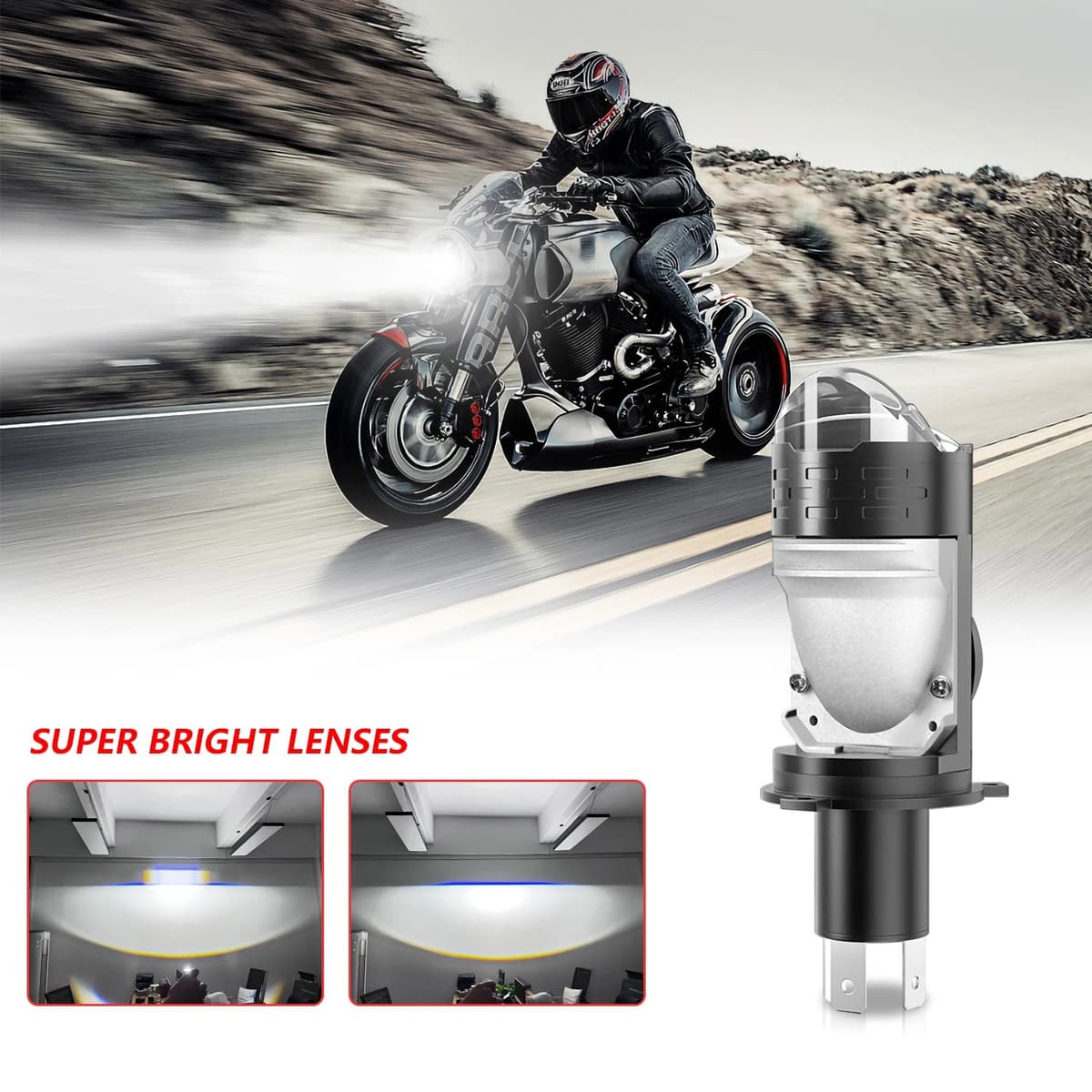 Farol LED H4 Para Motocicleta-Lente De Projetor 10000LM Com Resfriamento De Ventilador Turbo