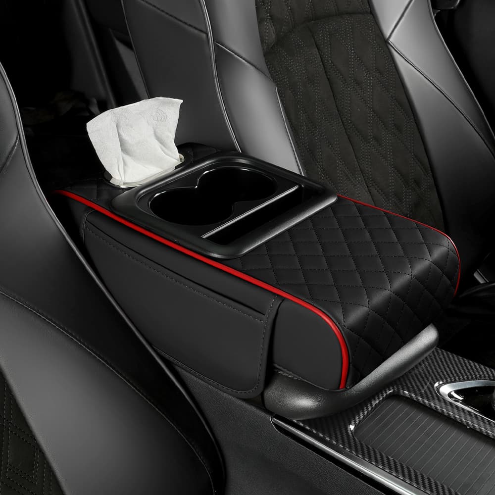 Almofada De Apoio De Braço Para Carro 4 Em 1 , Couro PU Premium Coberto De Espuma De Memória , Caixa De Tecido Multifunc