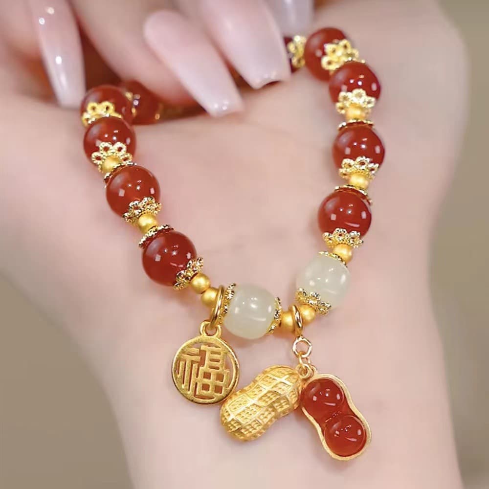 Pulseira De Amendoim Good Fortune Estilo Chinês – Joias Infantis Para Meninas , Presente Perfeito Estudantes E Adultos