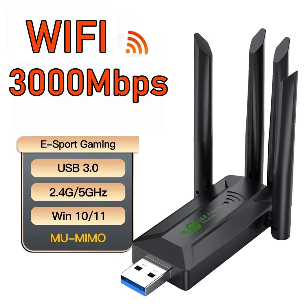 Adaptador USB WiFi 3000Mbps Para PC Laptop 2.4G 5Ghz 802.11AC 4 Antenas Sem Fio
