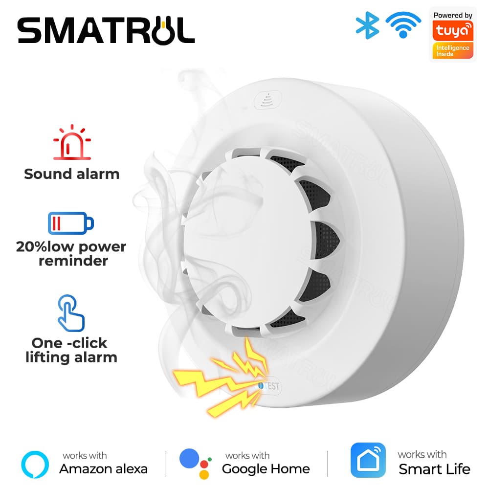 SMATRUL Funciona Com Tuya WiFi Detector De Alarme De Fumaça Inteligente Proteção Contra Incêndio 90db Combinação De Fumê