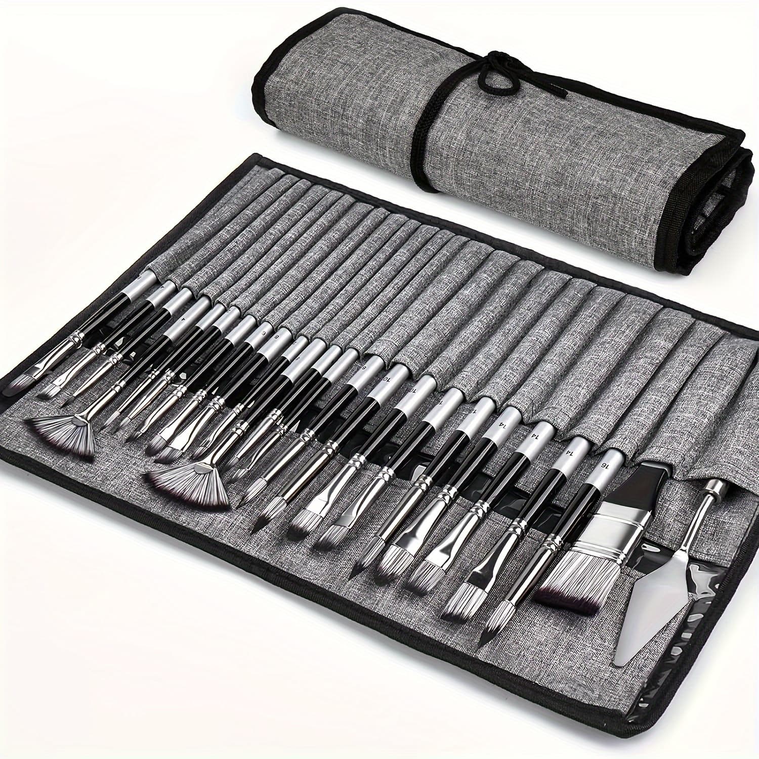 Conjunto De Pincéis De Pintura Acrílica 24 Unidades | Óleo , Aquarela E Guache Com Rolos De Pano