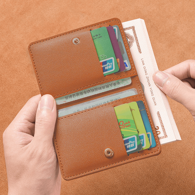 Carteira Pequena De Couro PU De Cor Sólida Para Mulheres , Bolsa Curta Simples Com Botões De Ferrolho Ultrafina Cartão D