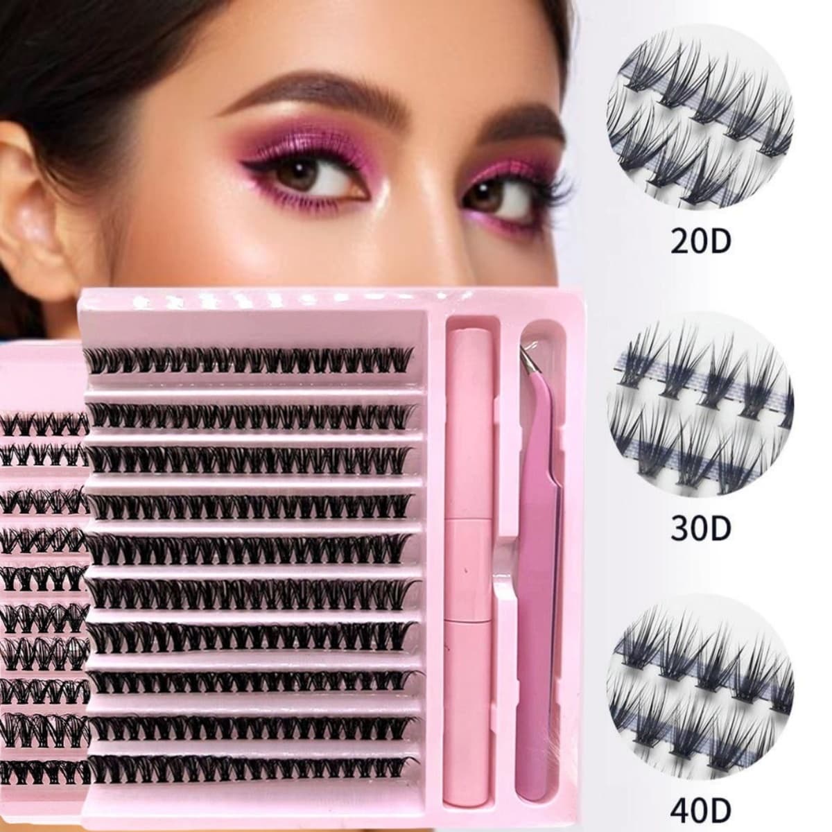 Kit De Pacotes De Cílios Postiços De Vison-200 Clusters De Volume 20D/30D/40D Individuais Para Extensões DIY