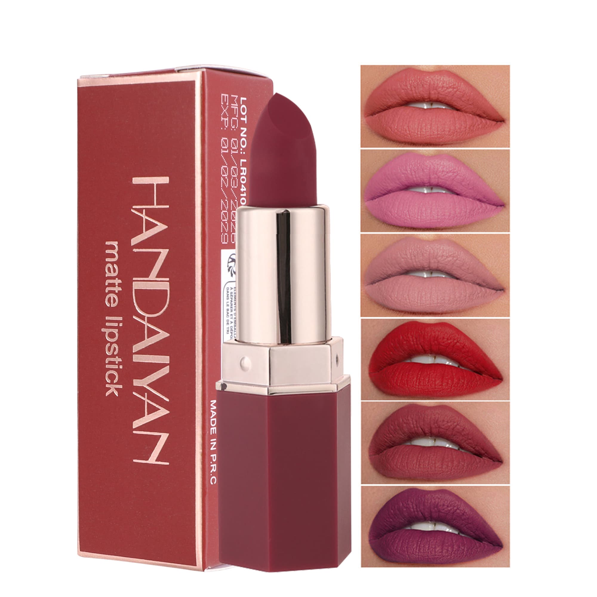HANDAIYAN 6 Cores Fosco , Não Pegajoso , 3.5g , Batom De Maquiagem De Longa Duração