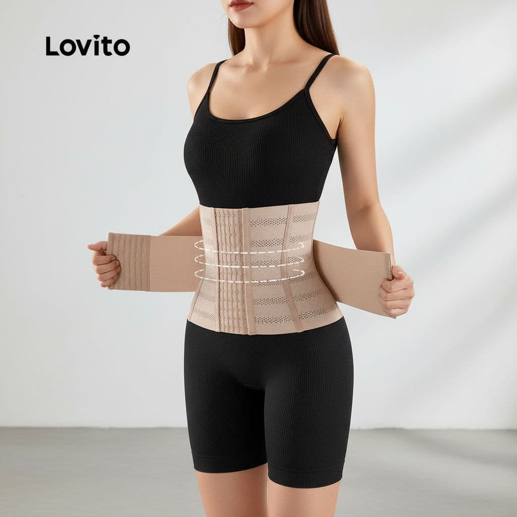Lovito Modelador Casual com Botão Aprimorado Elasticidade Suave Controle Abdominal 4 Vias para Mulheres LNE126116