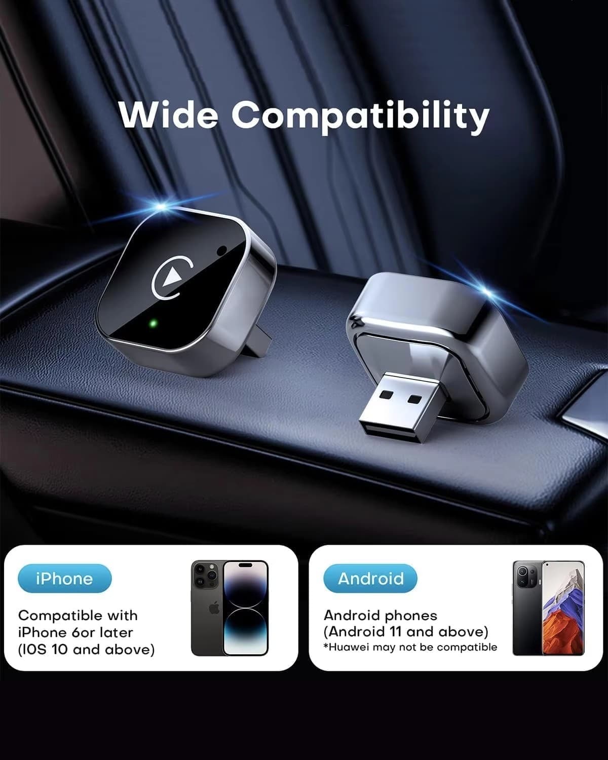  2 em 1 Adaptador Sem Fio CarPlay Dongle Sem Fio Android Auto AI Smart Box para Carro com CarPlay com Fio para VW Toyota