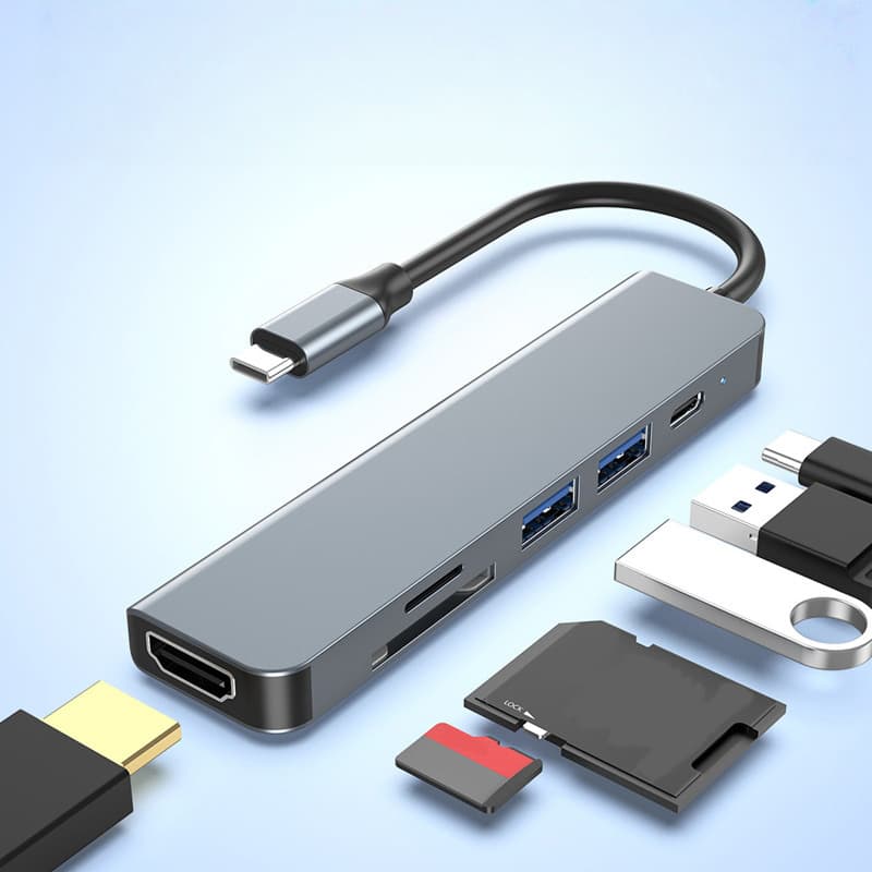  Hub Tipo C 6 em 1 com HDMI 4K, Leitor de Cartão SD, USB 3.0 para MacBook Pro, Air, Huawei Mate, Thunderbolt 3,