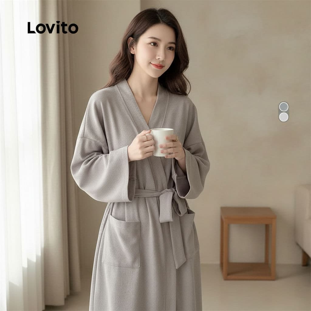 Lovito Roupão Feminino de Algodão para Verão com Cinto LNE121X022