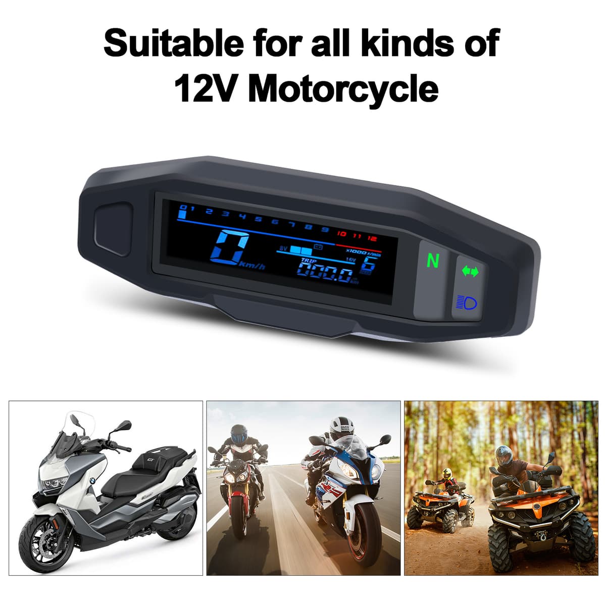  Medidor Universal de Tacômetro Velocímetro com Odômetro Digital LCD para Motocicleta