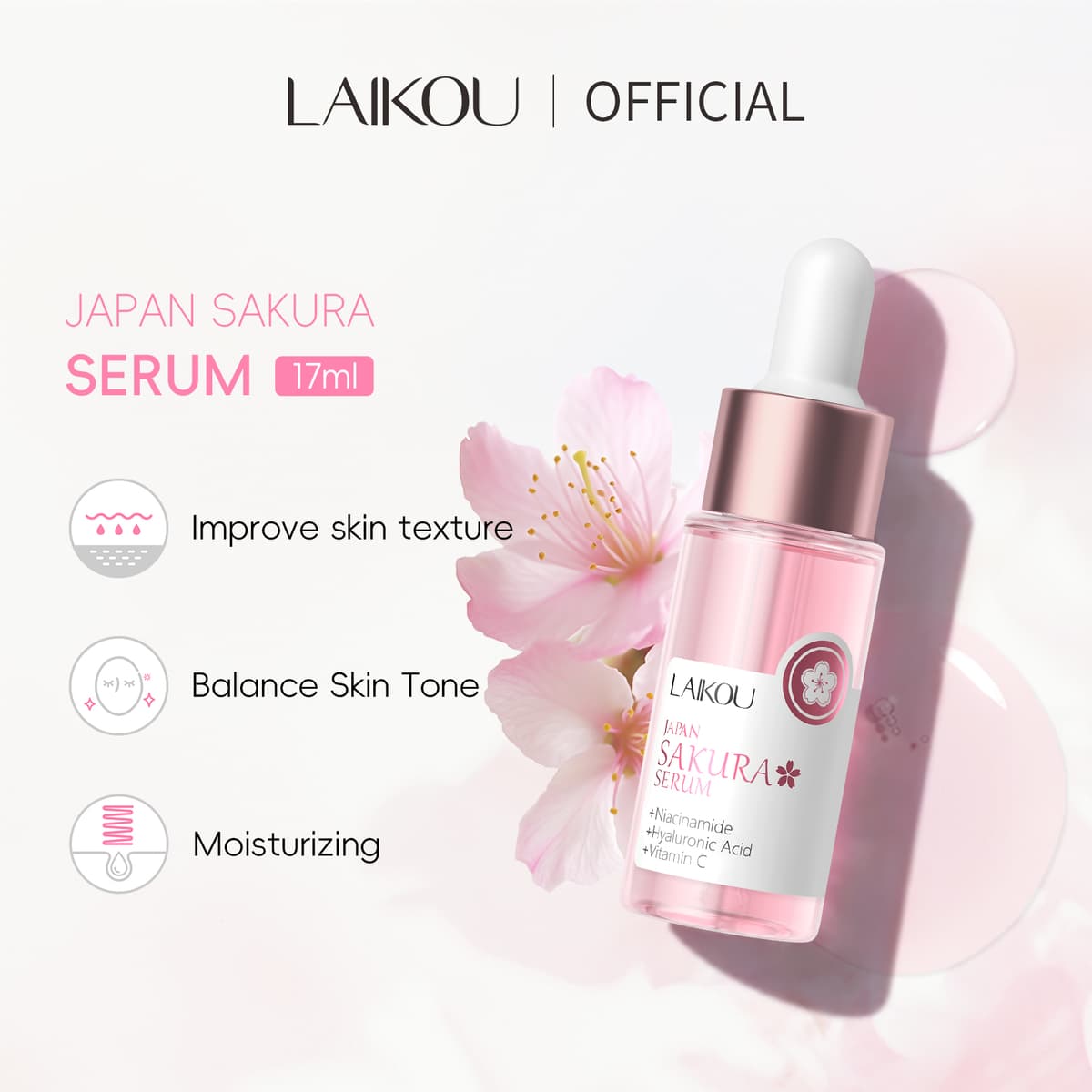 LAIKOU Sakura Serum Essence Encolher Poros Rejuvenescimento Da Pele Soro Clareador 17ml