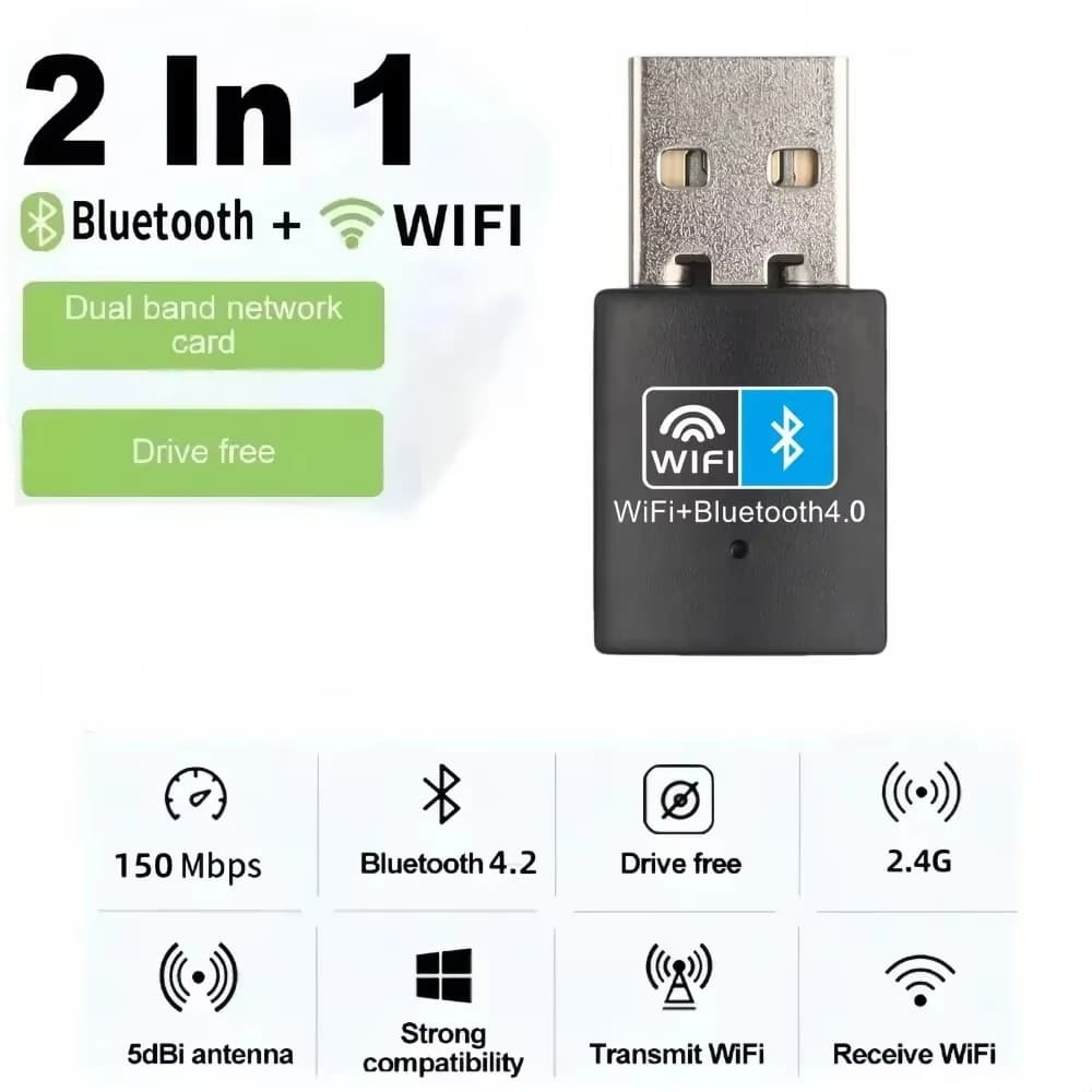 Adaptador USB WiFi Bluetooth 150Mbps 2.4GHz 2 Em 1 Transmissor Receptor Externo RTL8723
