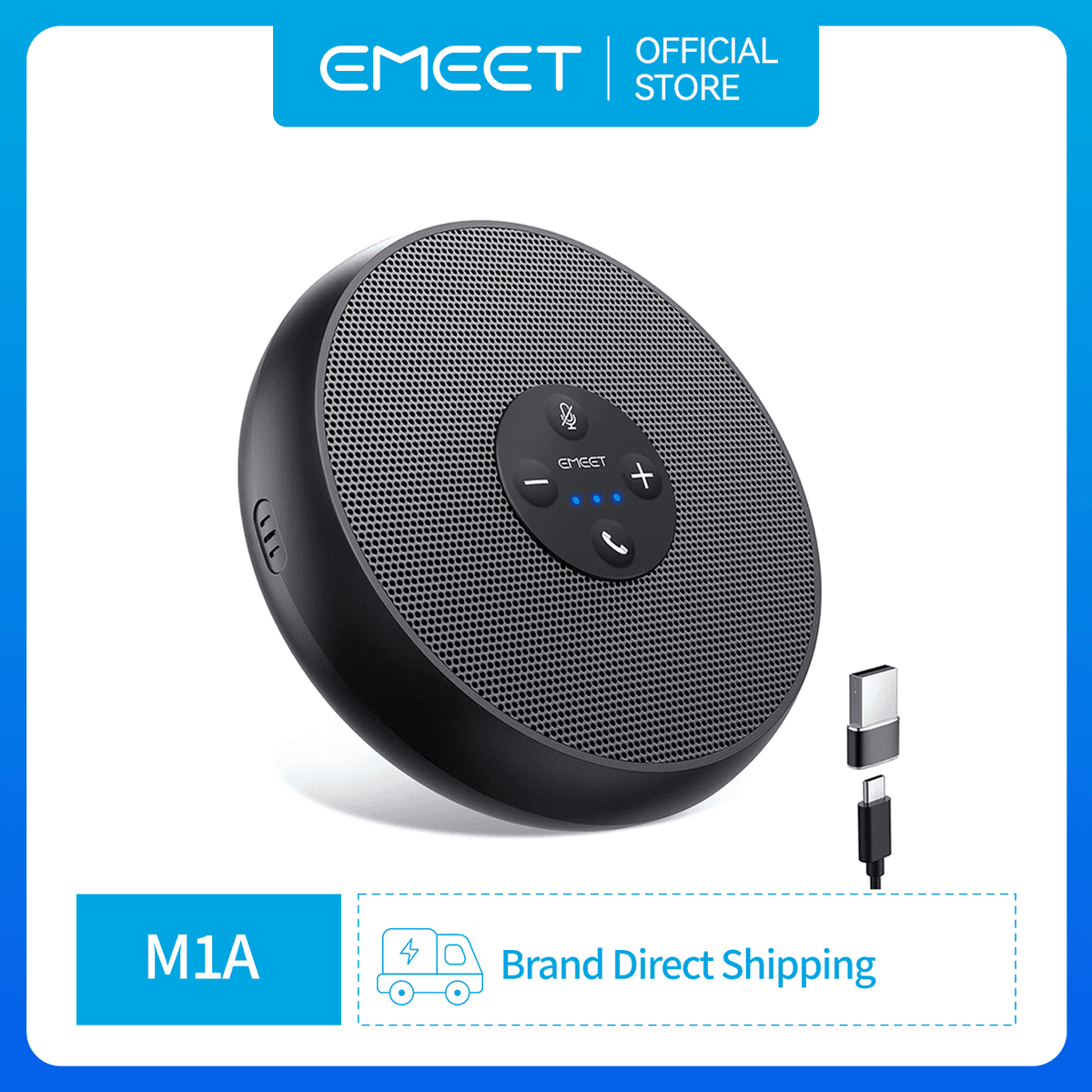  Caixa de Som USB EMEET M1A Captura 360° de Voz USB Tipo-C Plug & Play Microfone Cancelamento de Ruído e Eco para 5-8