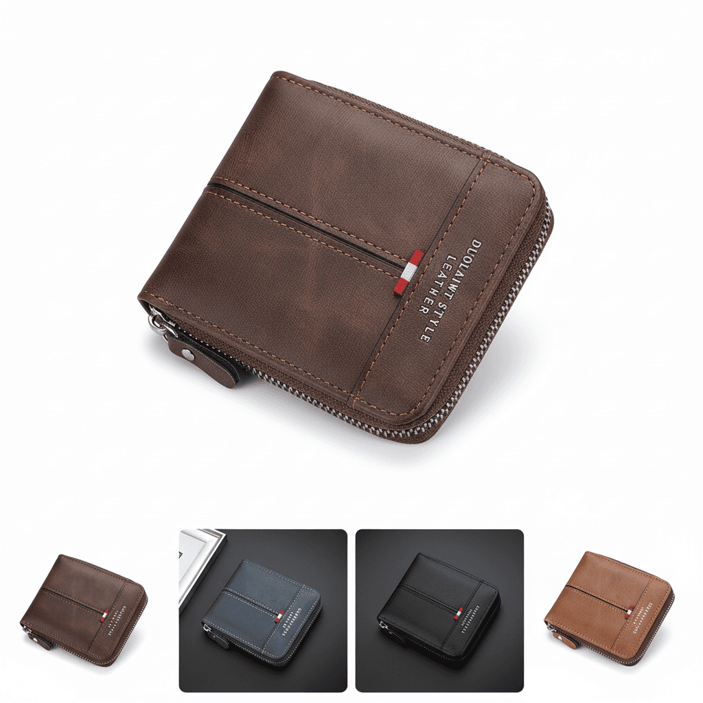 Carteira Masculina Com Zíper Em Bloco Colorido-Presente Multifuncional Para Moedas Curtas E Porta-Cartões Namorado