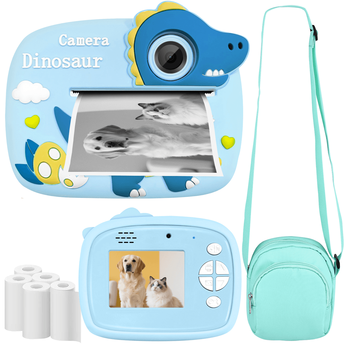  Câmera Instantânea Infantil com zoom digital 16x, vídeo HD 1080p, molduras divertidas e impressão instantânea