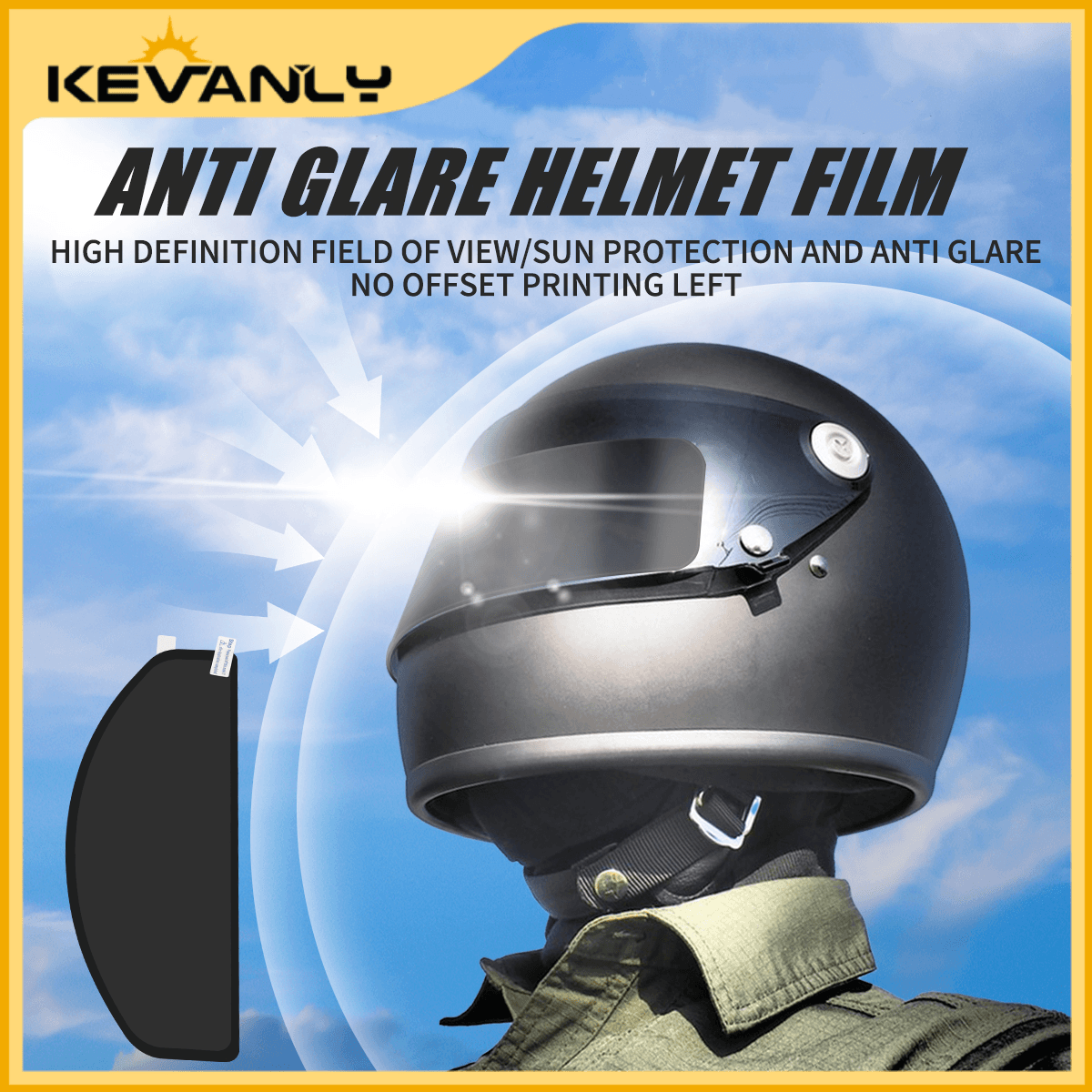  KEVANLY 1 peça Adesivo protetor solar para capacete de motocicleta, película física para proteção facial