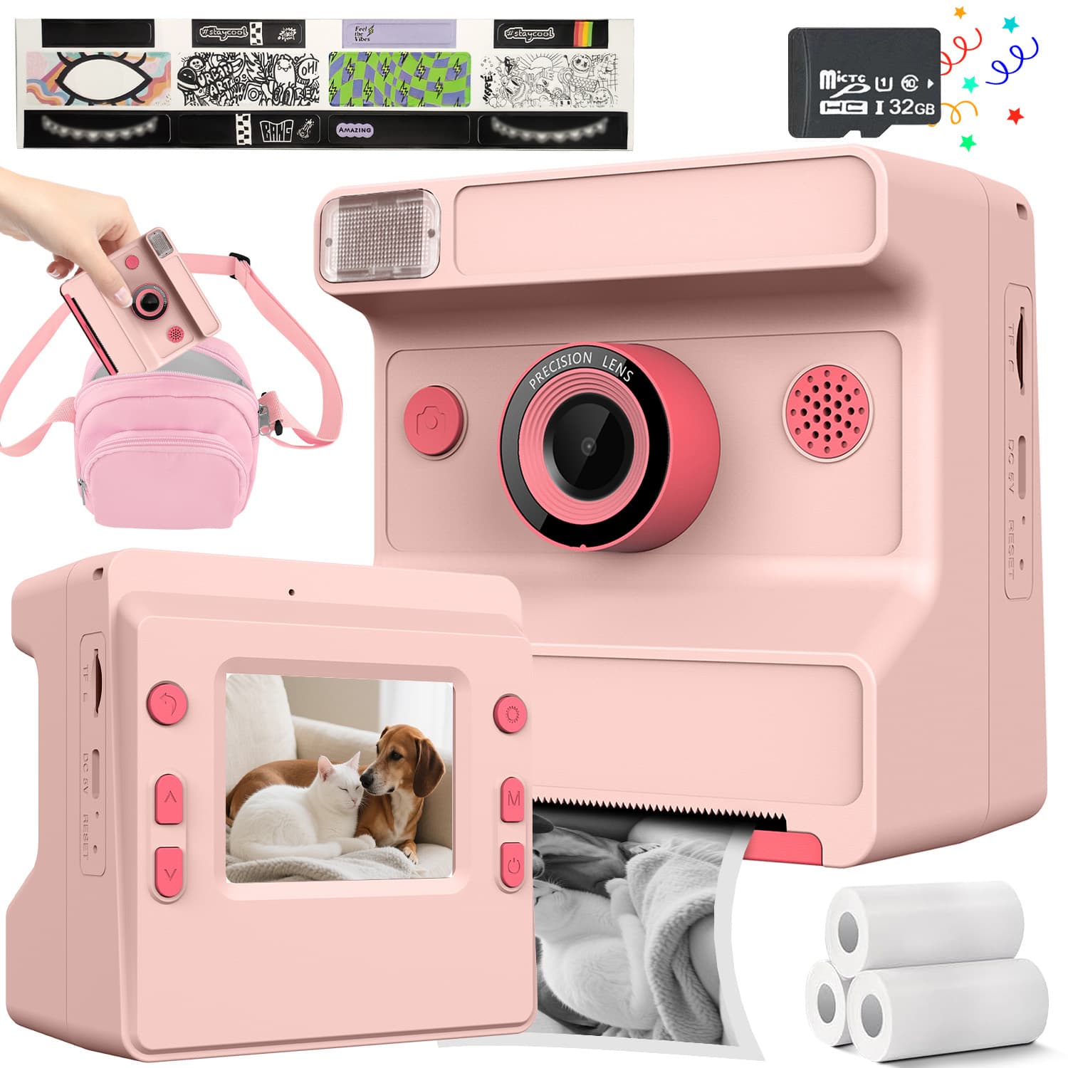 Conjunto De Câmera De Impressão Instantânea Para Fotografia Criativa , Carregamento USB , Lente Dupla Portátil , Perfeit