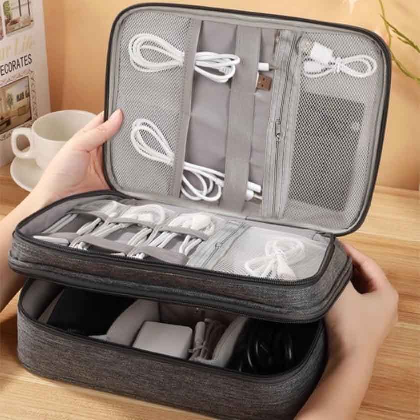 Bolsa Organizadora Eletrônica De Três Camadas De Grande Capacidade Para Cabos E Dispositivos À Prova D'água , Adequada V