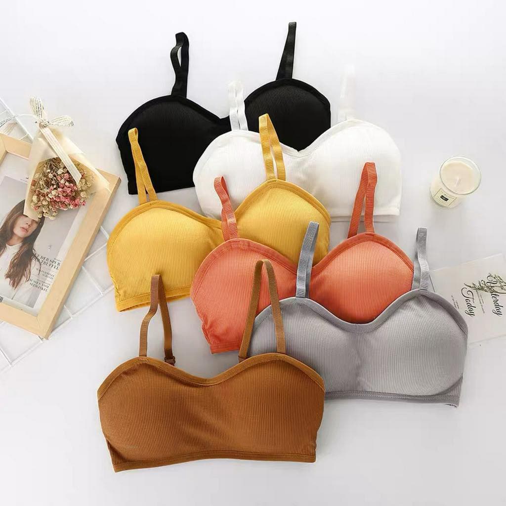 Bralette Sexy Com Nervuras De Verão – Sutiã Esportivo Sem Fio Almofadas (6 Cores , Tamanho Único)