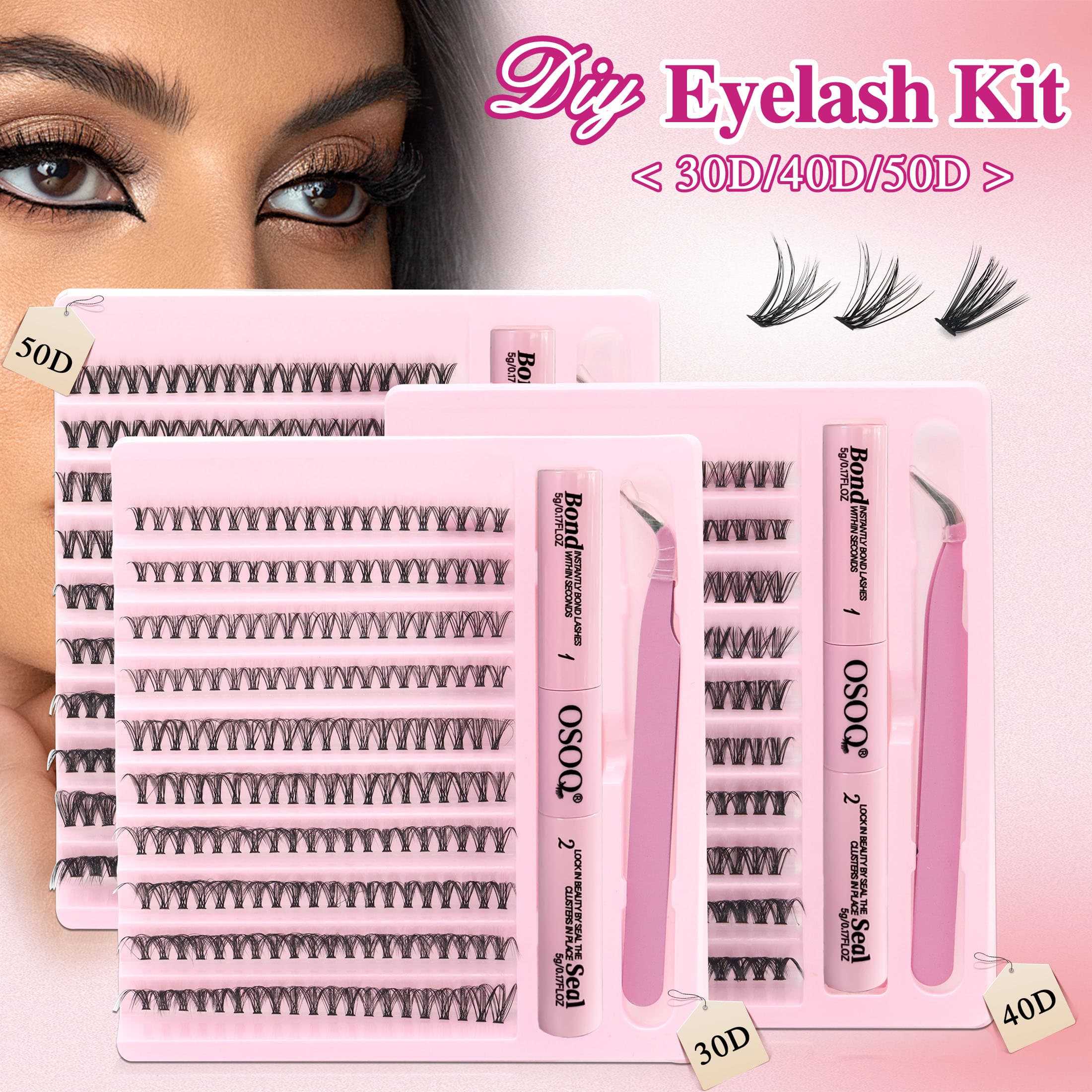 Kit De Extensão De Cílios Manjesen-Pacote Com 200 Cola E Pinças , Ondulados Em Forma De D