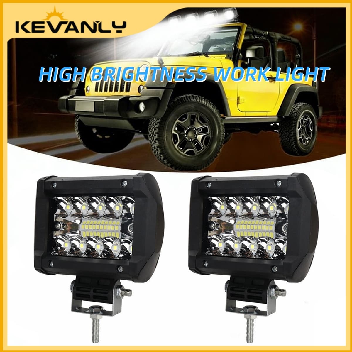 KEVANLY 2 Pçs LED Luz De Trabalho Inundação Combinação Fora De Estrada Condução Nevoeiro Lâmpada Para Barco SUV Motocicl