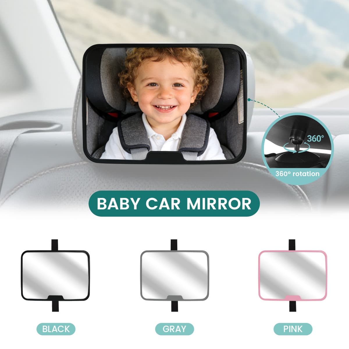 Espelho Traseiro Do Carro Bebê Grande Angular Rotação De 360 Graus Antirreflexo Com Opções De Várias Cores