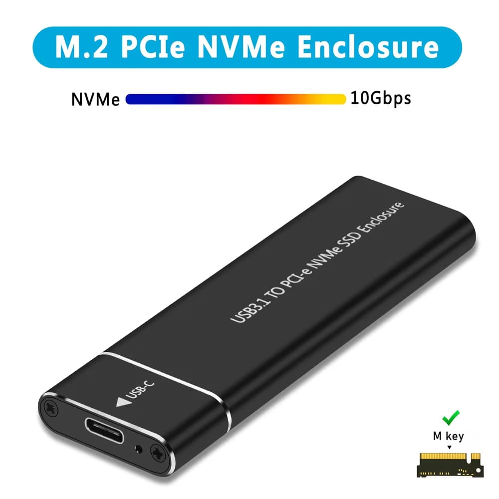  Adaptador de gabinete M.2 NVMe SSD, caixa externa PCIe NVMe USB C 3.1 Gen2 10Gbps, alumínio.