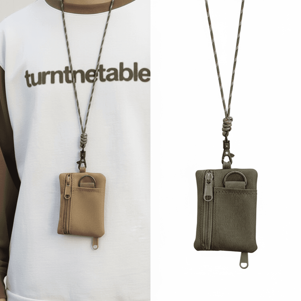 Bolsa De Pescoço De Lona Japonesa Original – Mini Porta-Moedas E Cartão Com Zíper Cordão Para Homens Mulheres