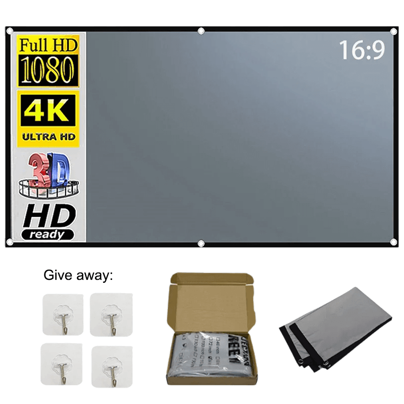  Uma Tela de Projeção Metal Cinza Antiv-Luz 16:9 Borda Preta Portátil com Furos Tela de Projeção para Casa e Exterior