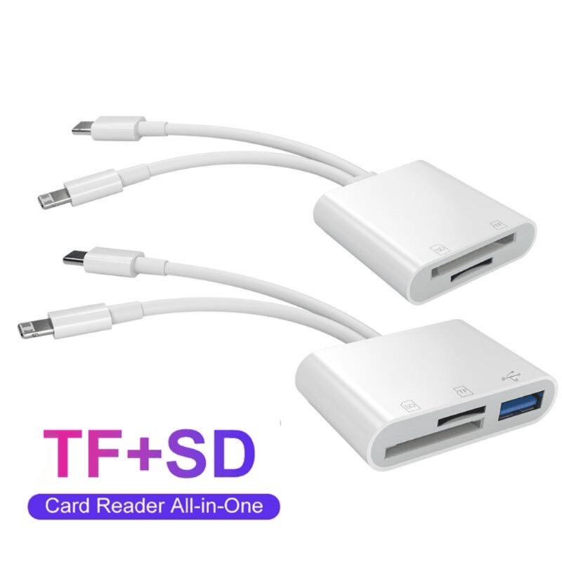  SD Card Reader 5-em-1 para Apple e Type C para USB 3.0/TF Adaptador, Memória para iPhone iPad MacBook Samsung