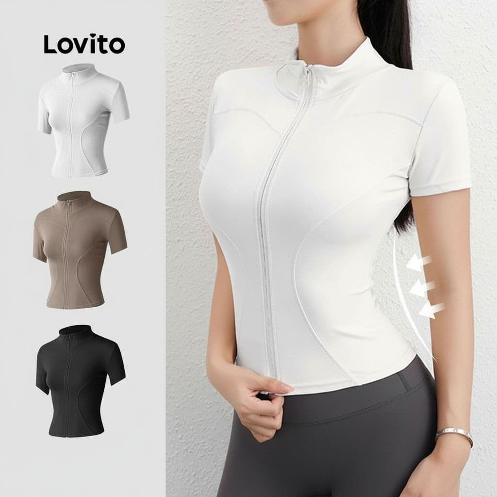Lovito Jaqueta Esportiva Feminina Branca Conforto e Elasticidade LNA133031
