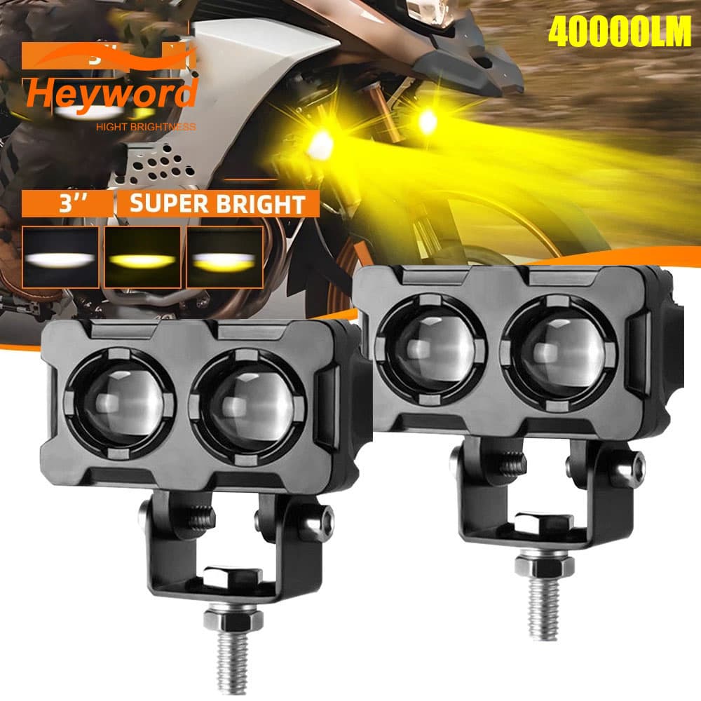 Heyword Dual LED Mini farol de motocicleta luz de neblina 2 cores MDL para todos os climas 1 unidade