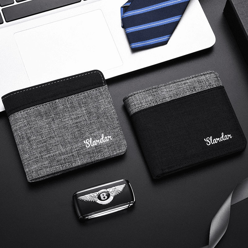 Carteira Curta Masculina De Lona Porta Cartão De Crédito Preto Azul Cinza Bolsa De Dinheiro Organizador RFID Fino