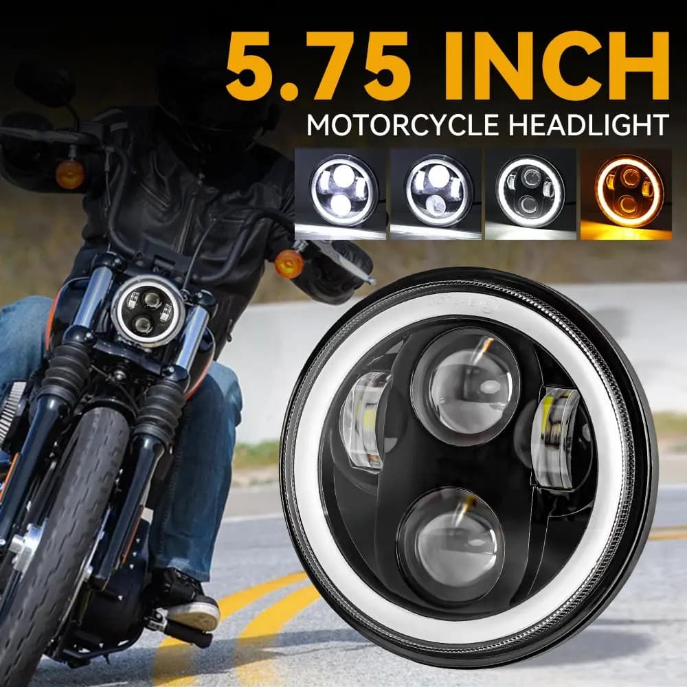  Farol LED de 5,75 polegadas preto com halo e olhos de anjo para Harley Sportster 1200 883 Street Softail Dyna farol